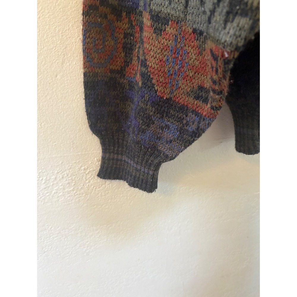 Vintage The Mens Store Sears Geometric Tribal Knit Sweater XL Green Purple 90s - Picture 3 of 7